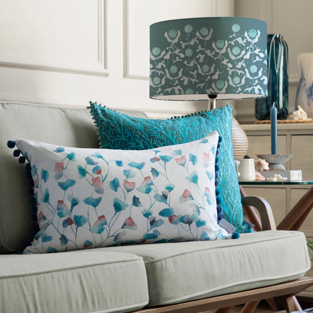 Cala Printed Pom Pom Cushion Marine