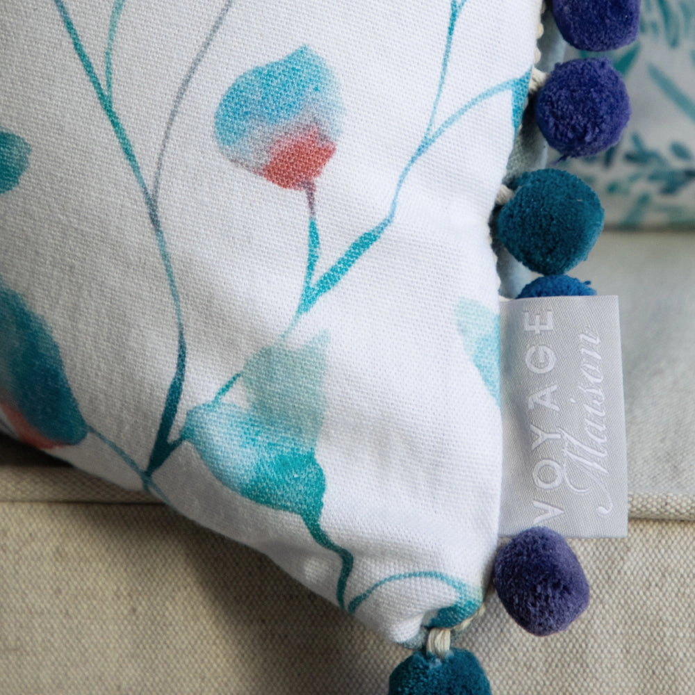 Cala Printed Pom Pom Cushion Marine