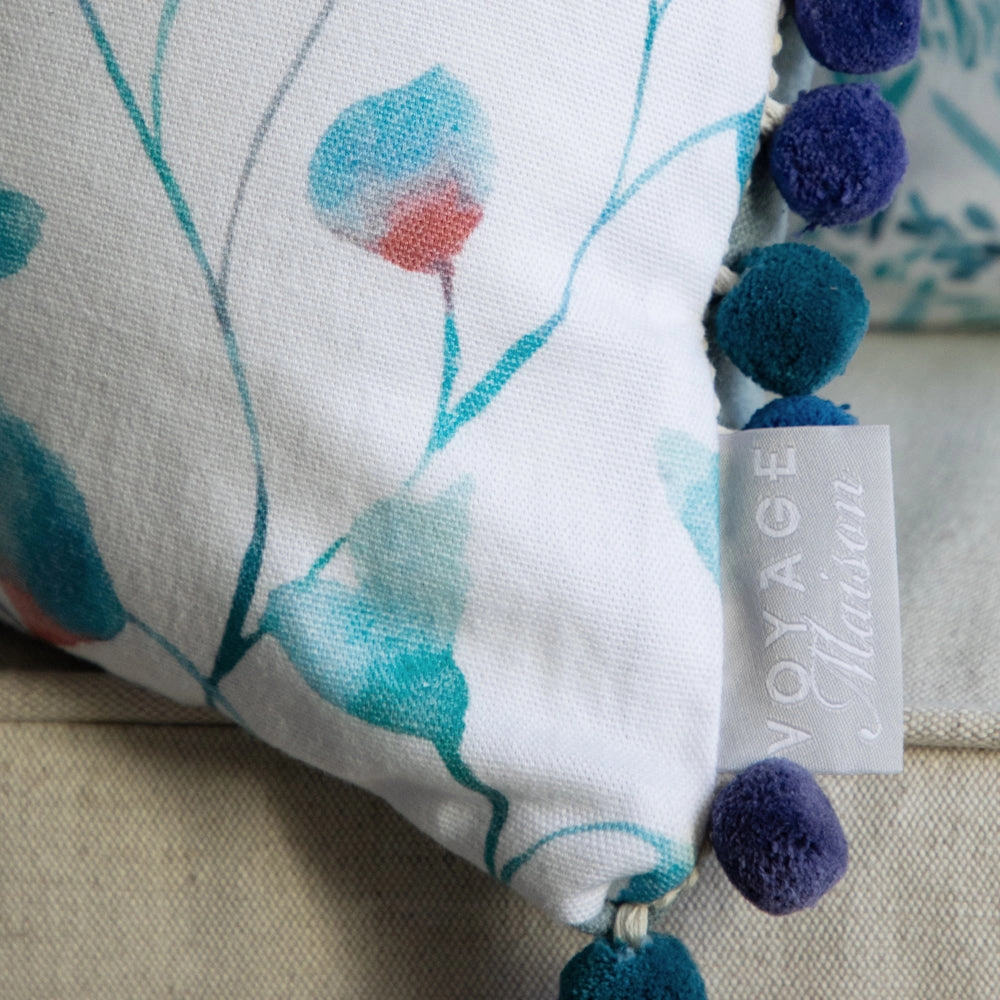 Cala Printed Pom Pom Cushion Marine