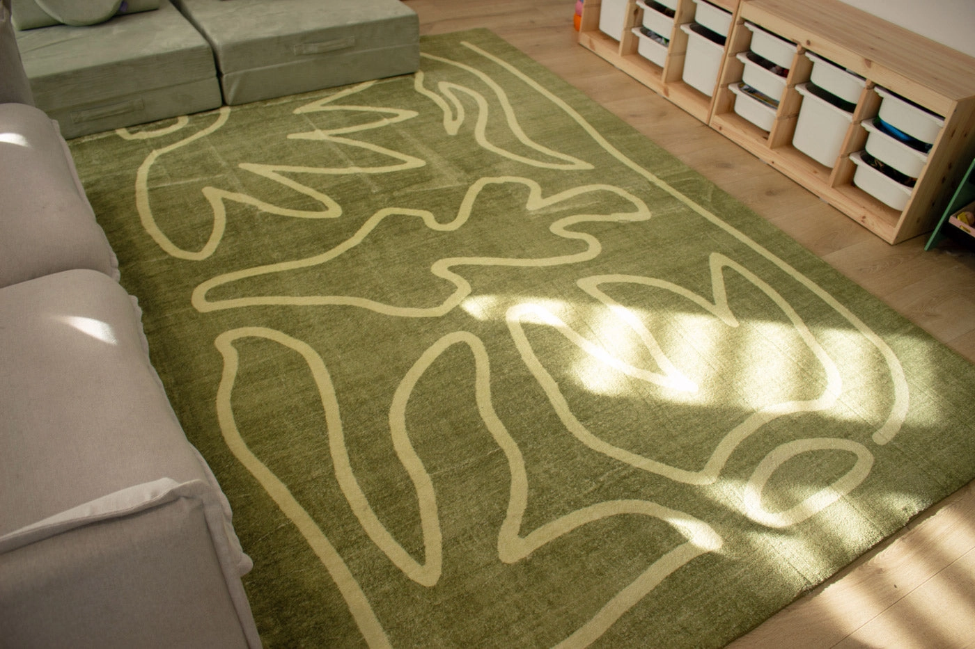Canali Green Hand Drawn Washable Rug