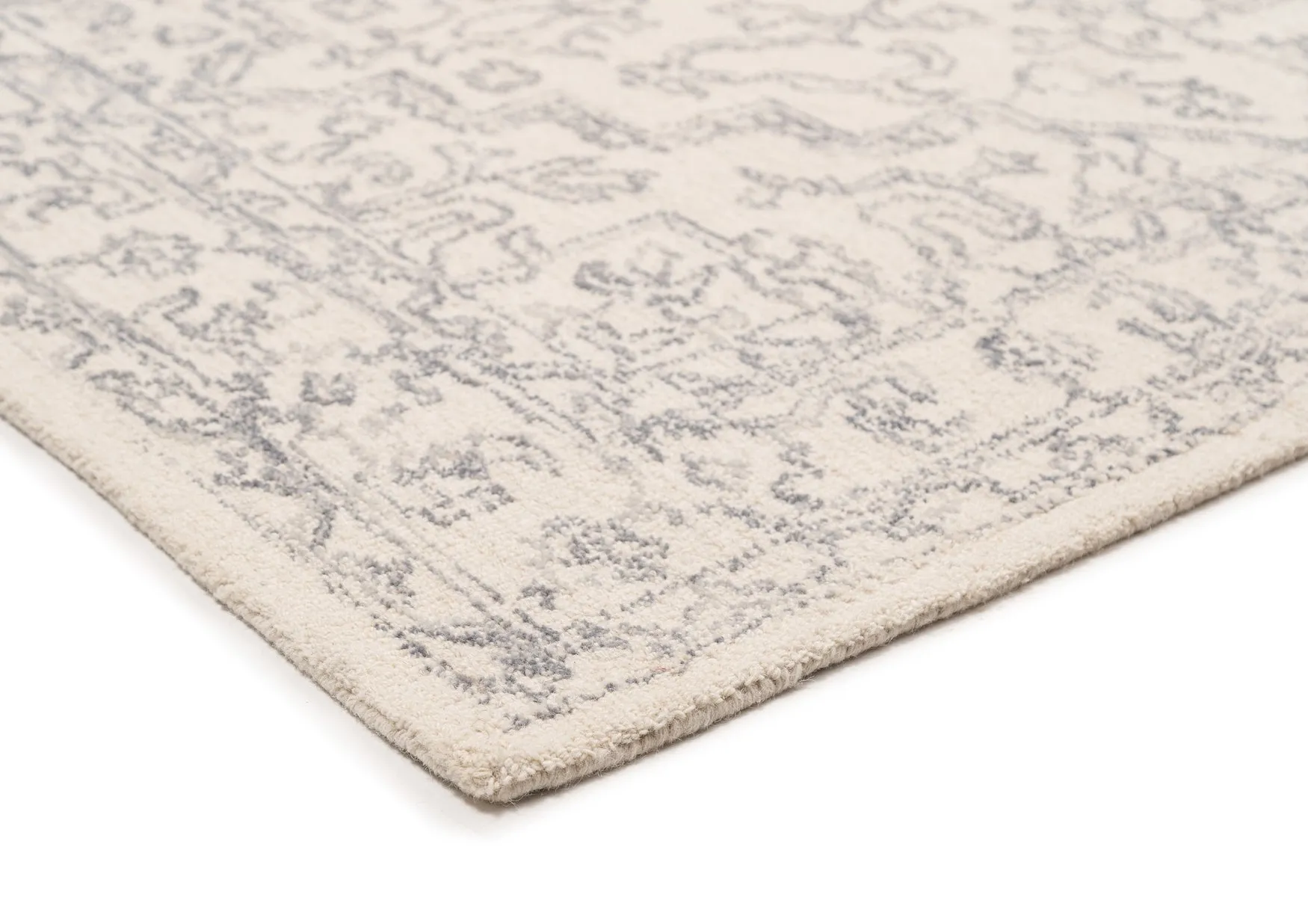 Capella Ivory Grey Medallion Tufted Wool Rug