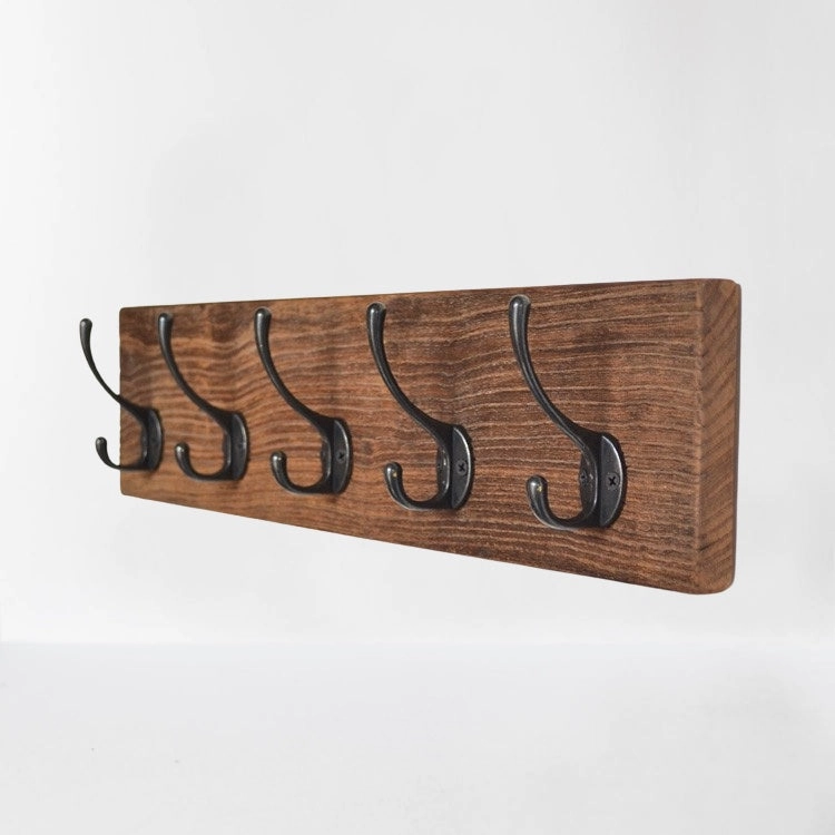 Cast Iron Wall Hooks with Solid Wood Base