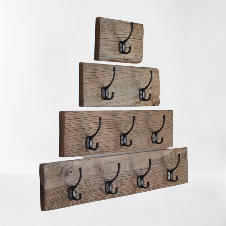 Cast Iron Wall Hooks with Solid Wood Base