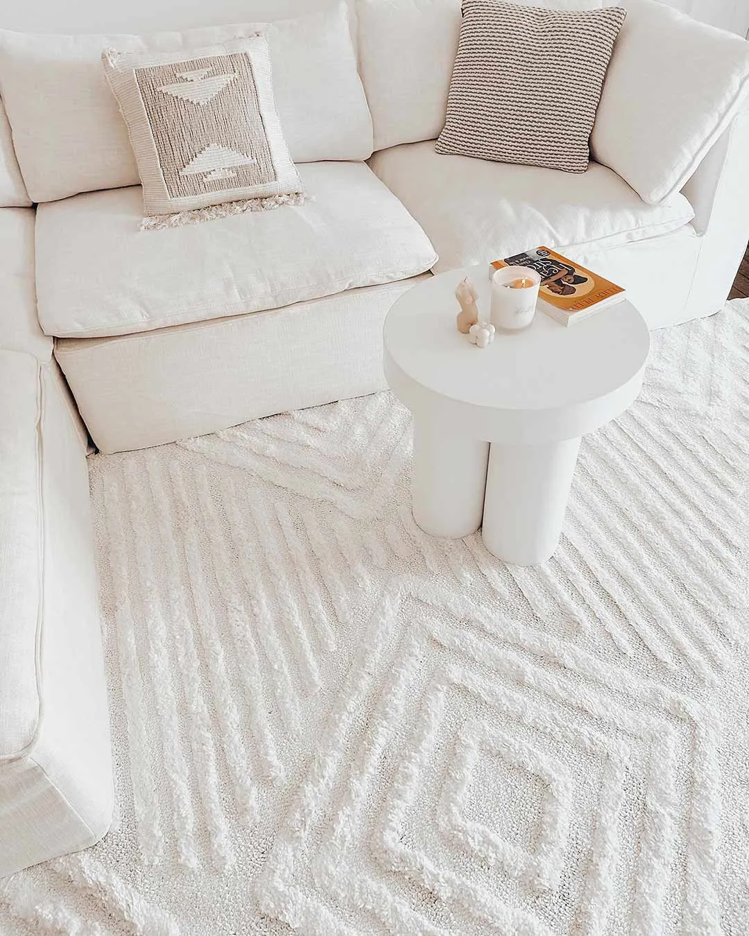 Catriona Ivory Cream Geometric Textured Rug