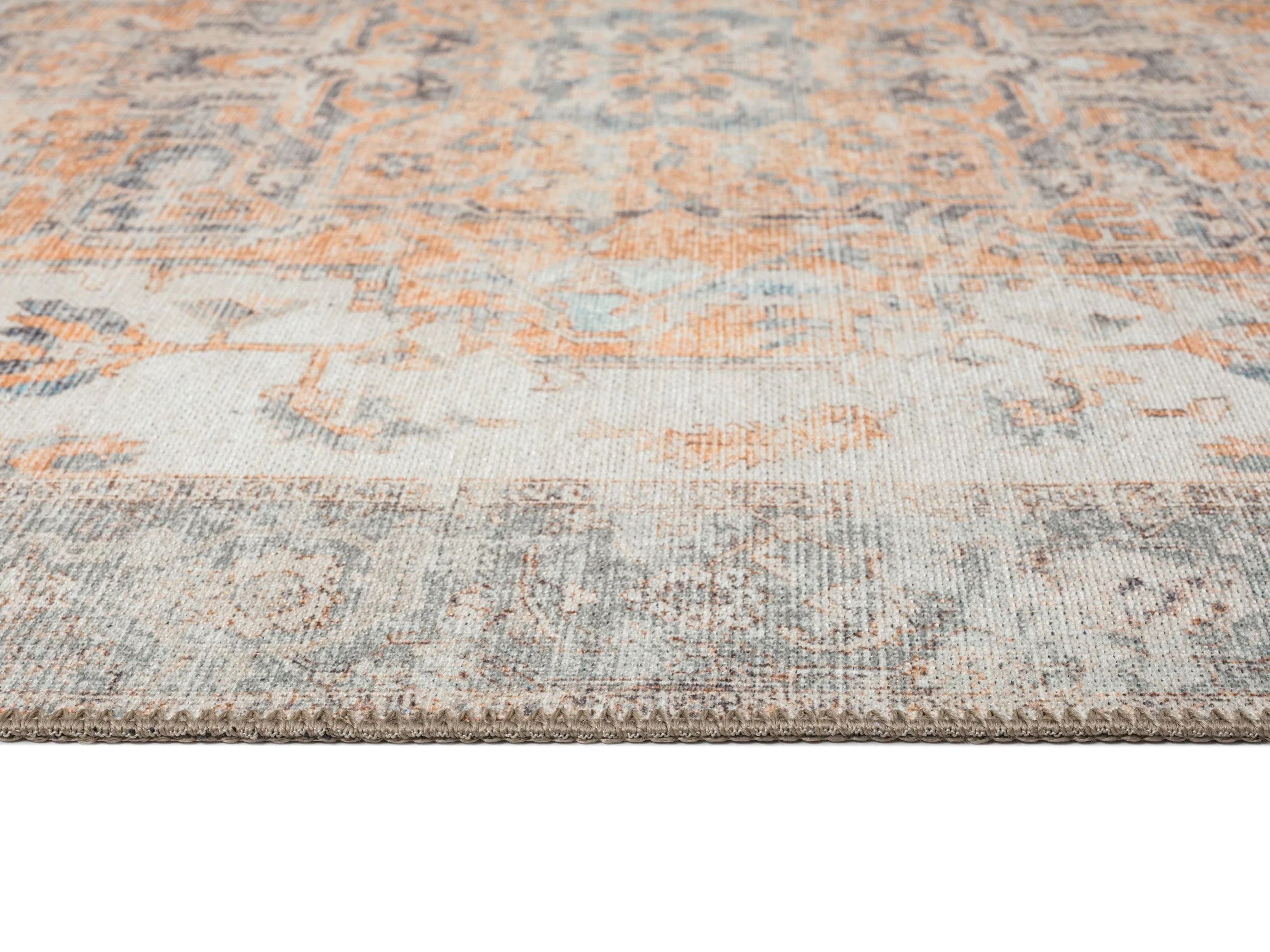 Ceren Orange and Blue Traditional Distressed Washable Rug *NO RETURNS UNLESS FAULTY