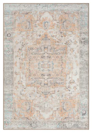 Ceren Orange and Blue Traditional Distressed Washable Rug *NO RETURNS UNLESS FAULTYmodern color block patchwork rug