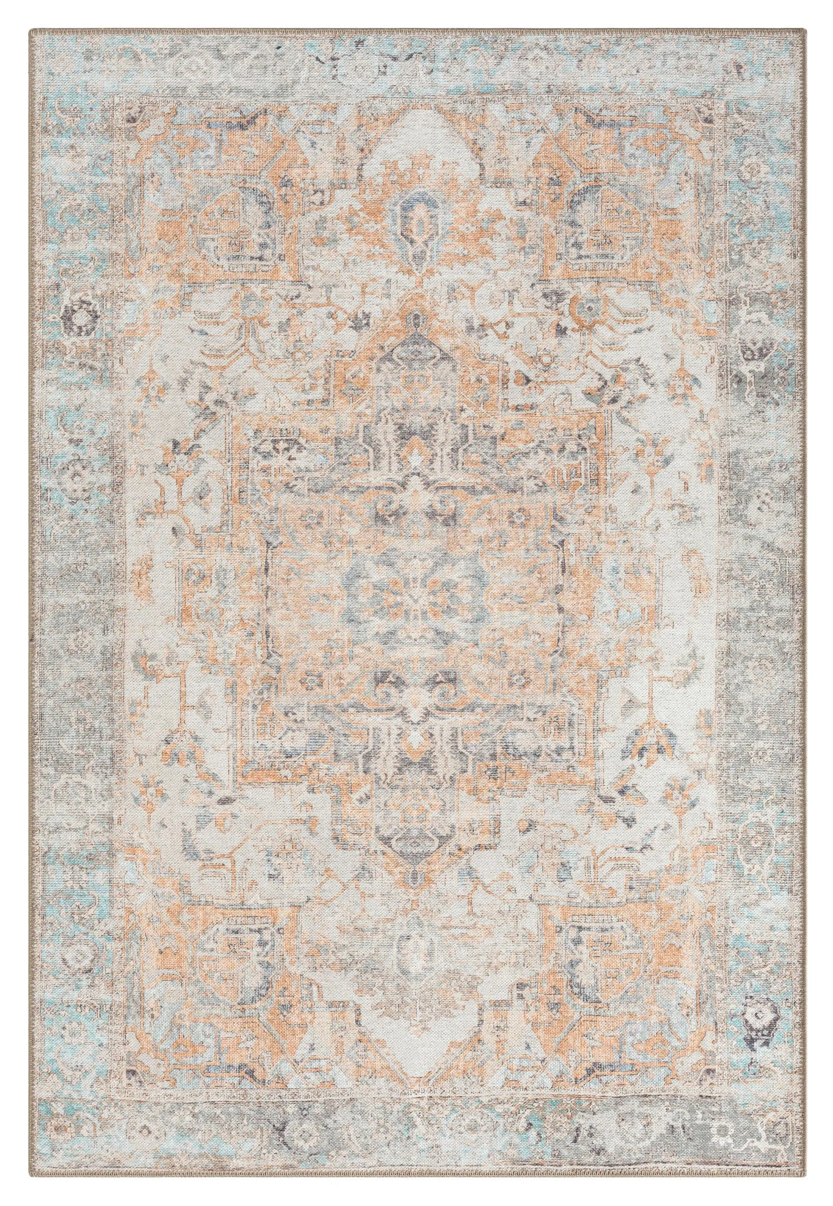 Ceren Orange and Blue Traditional Distressed Washable Rug *NO RETURNS UNLESS FAULTYmodern color block patchwork rug