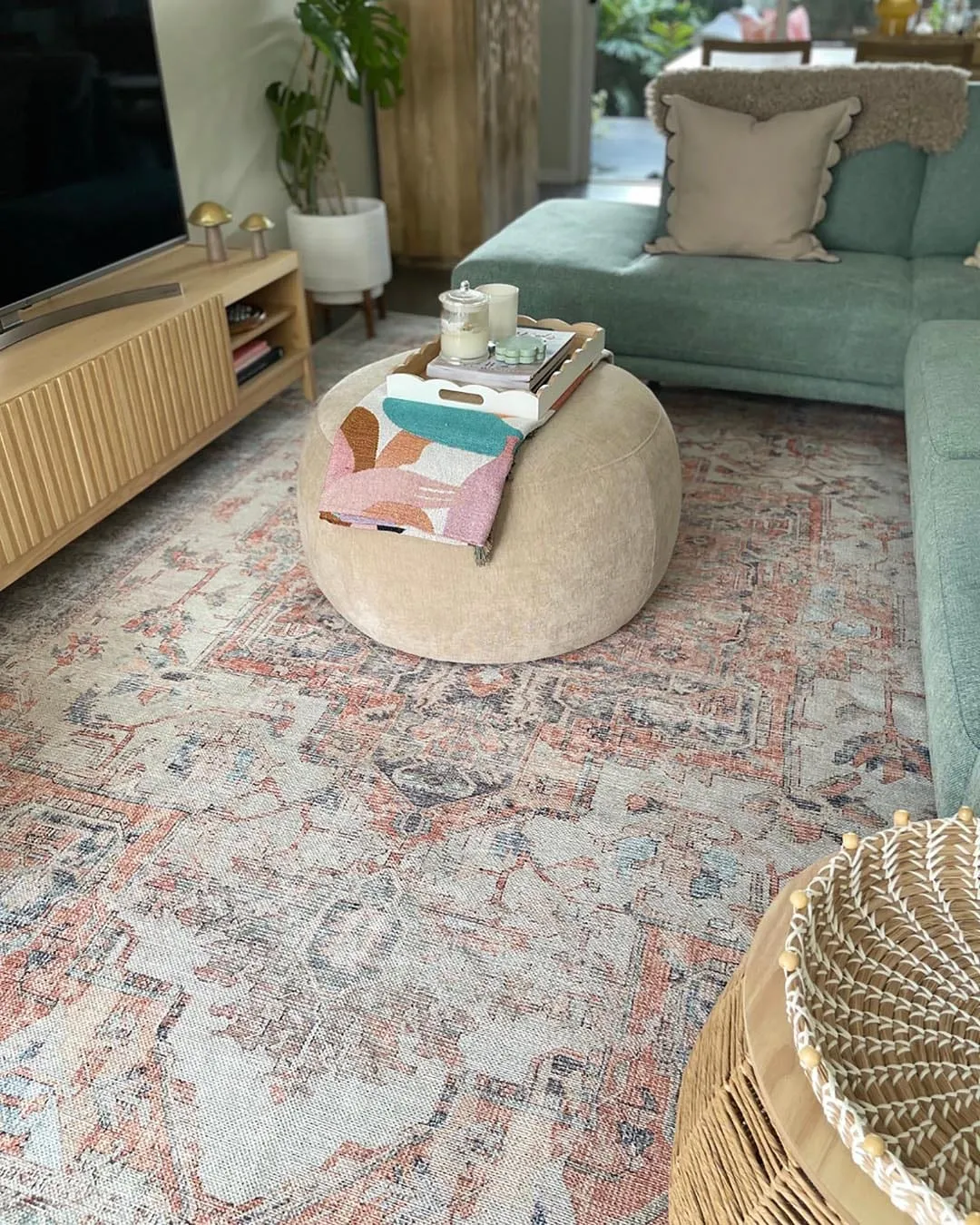 Ceren Orange and Blue Traditional Distressed Washable Rug *NO RETURNS UNLESS FAULTY