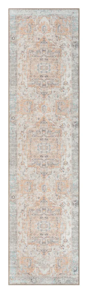 Ceren Orange and BlueTraditional Distressed Washable Runner Rugmodern color block patchwork rug