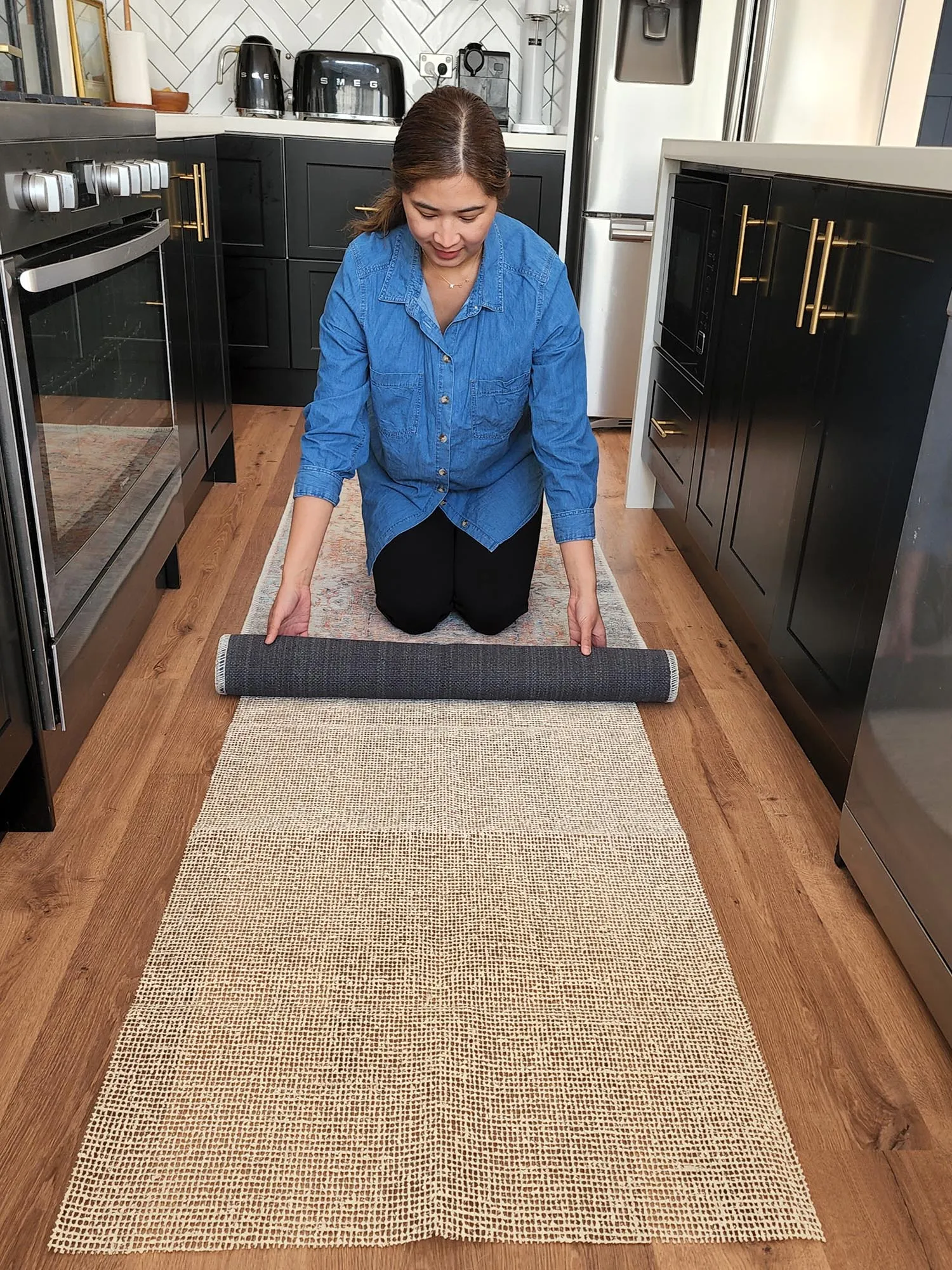 Ceren Orange and BlueTraditional Distressed Washable Runner Rug