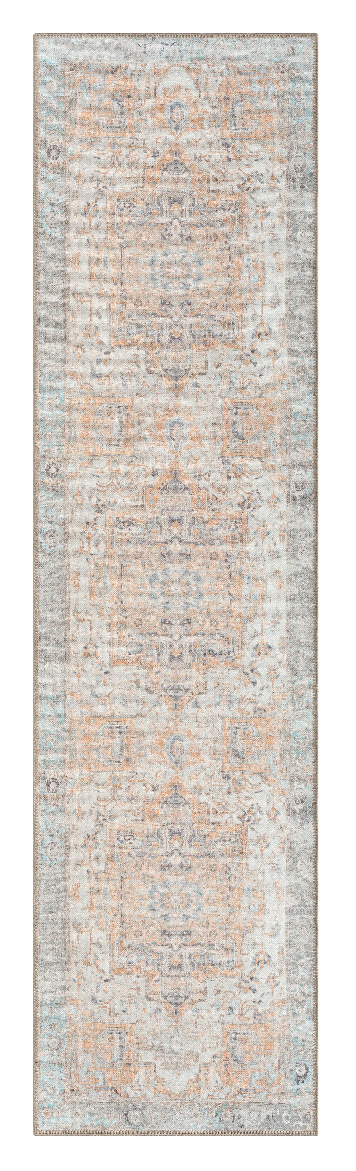 Ceren Orange and BlueTraditional Distressed Washable Runner Rugmodern color block patchwork rug