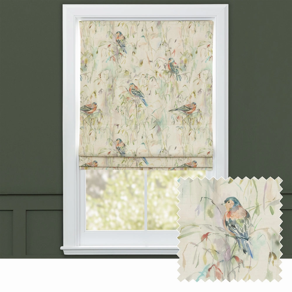 Chaffinch Printed Cotton Made to Measure Roman Blinds Naturalbedding sets ,throw blankets 