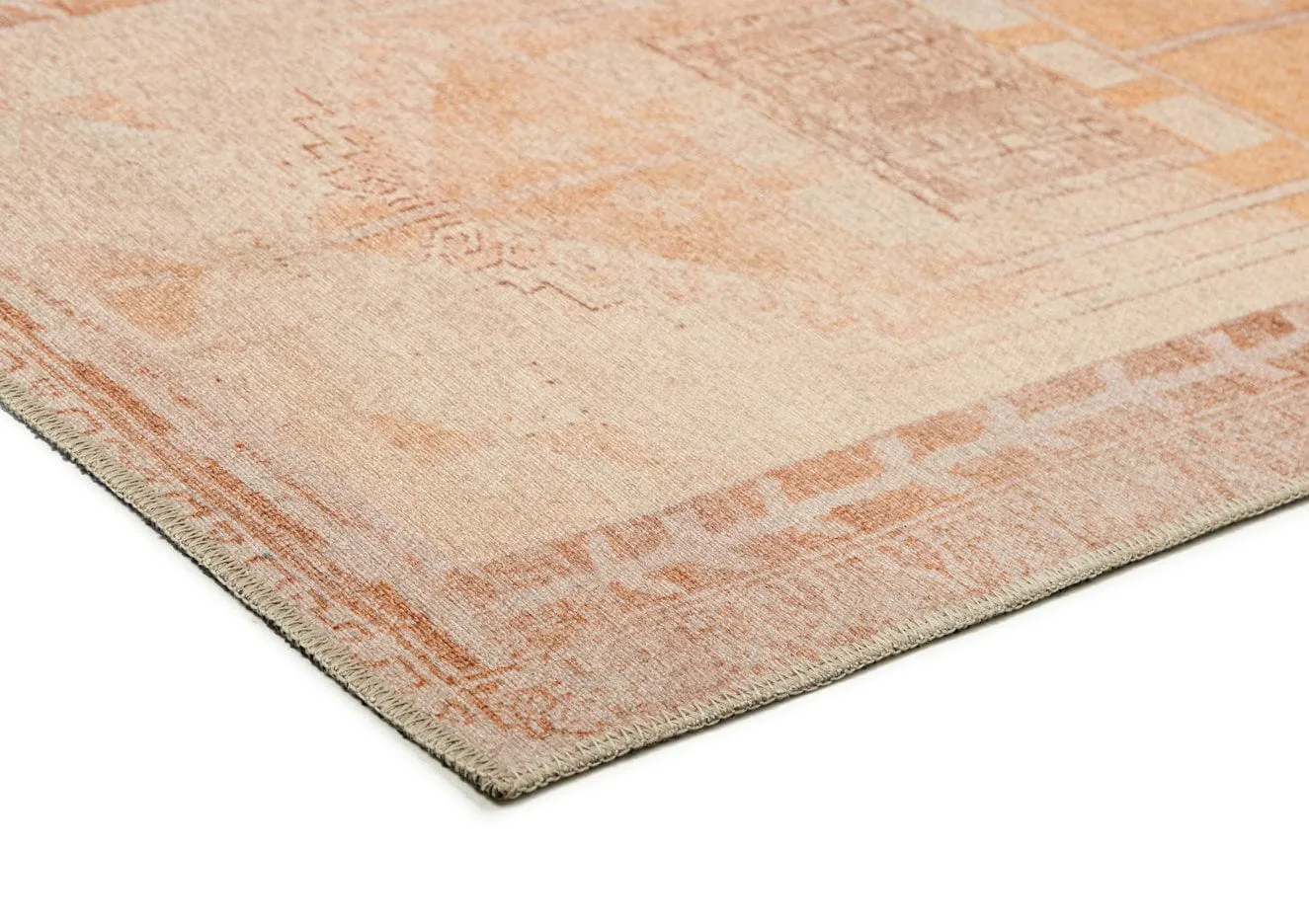 Charlize Cream and Peach Medallion Washable Runner Rug