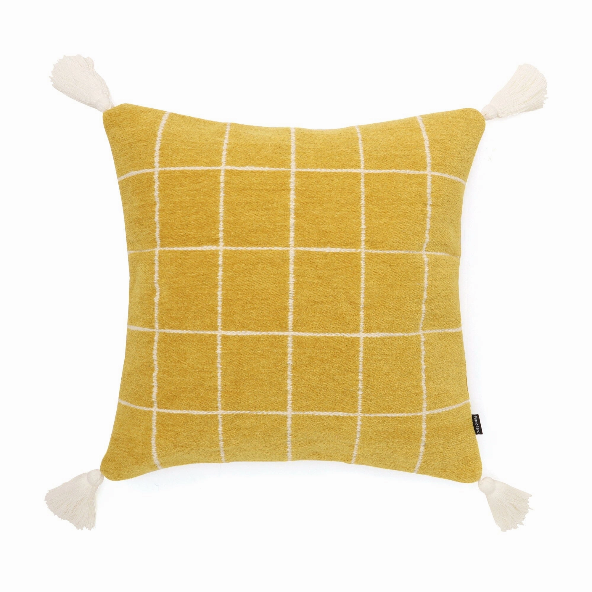 Check tassel cushion cover 450 x 450 Yellowbedding sets ,throw blankets 