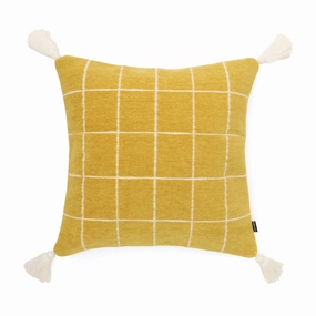 Check tassel cushion cover 450 x 450 Yellowbedding sets ,throw blankets 