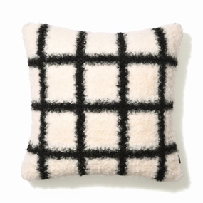Checked Boa Cushion Cover 450 X 450 White X Blackbedding sets ,throw blankets 
