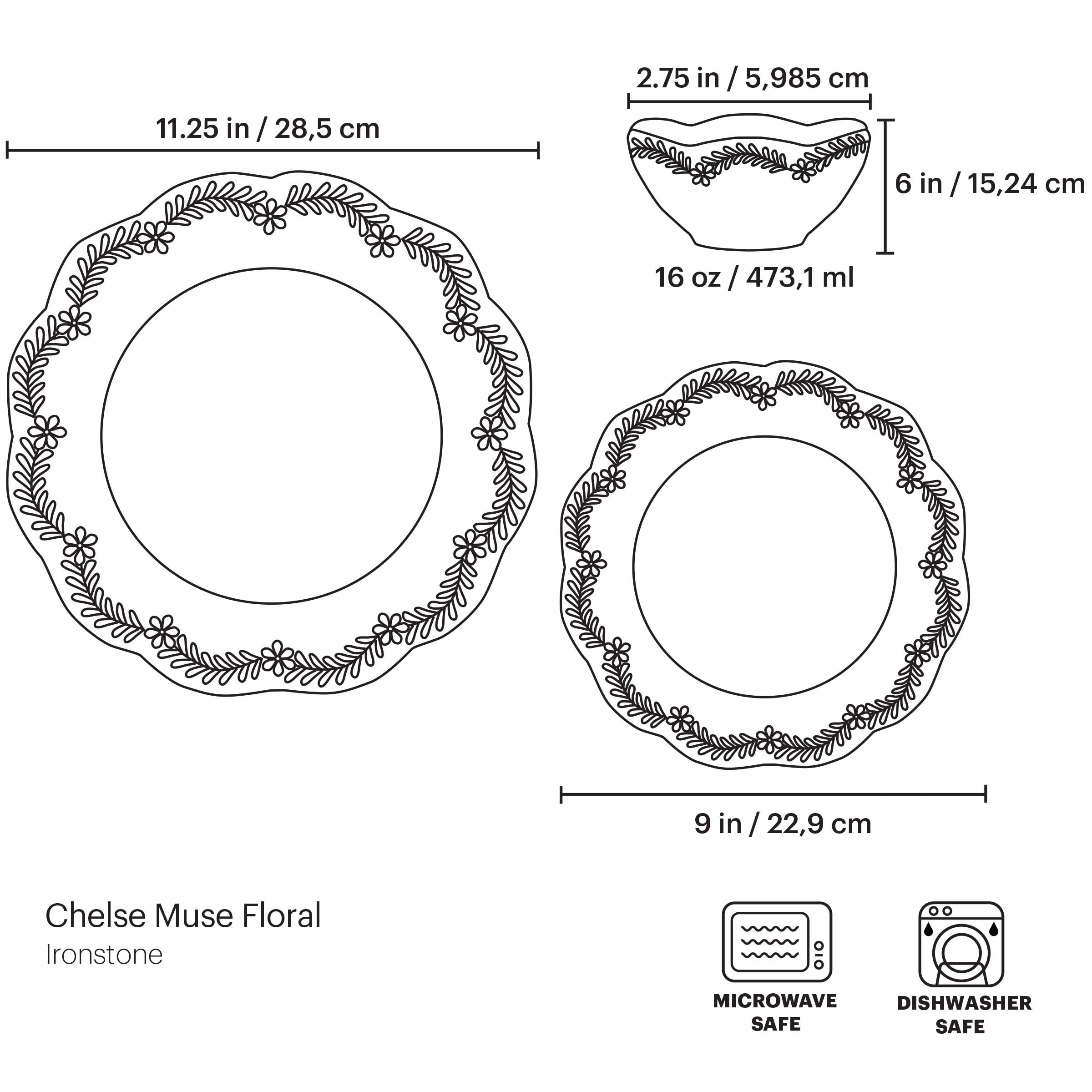Chelse Muse Floral White 12-Piece Dinnerware Set