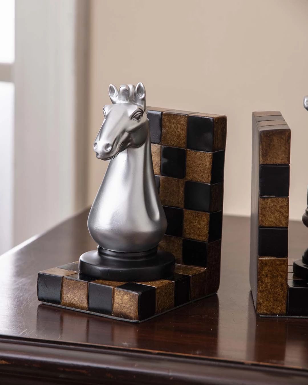 Chess Bookend Set - Silver