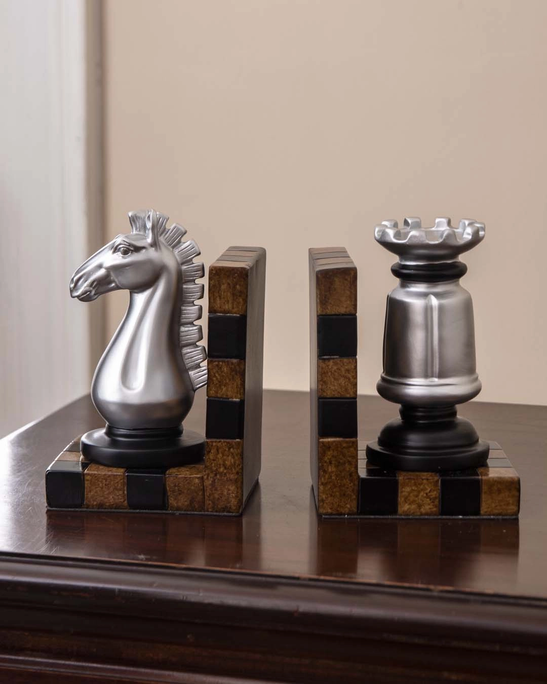 Chess Bookend Set - Silver