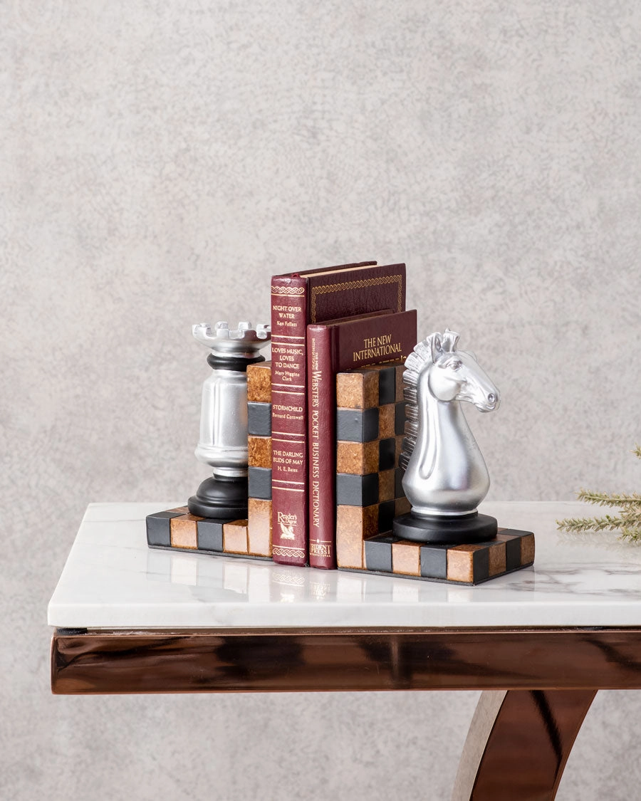 Chess Bookend Set - Silver