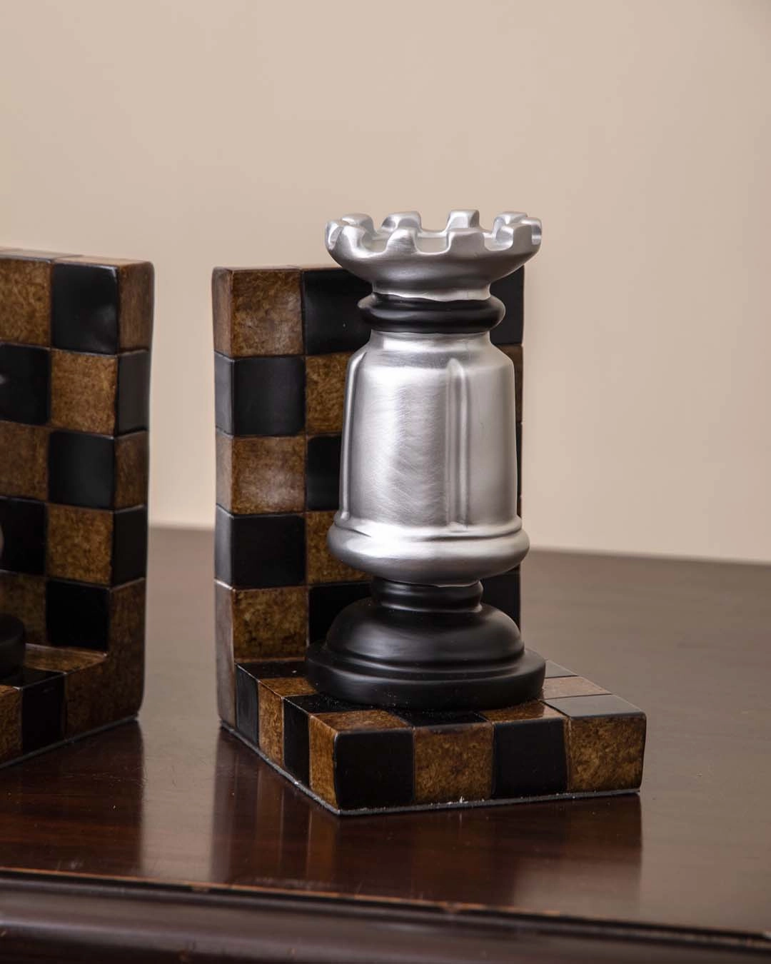 Chess Bookend Set - Silver