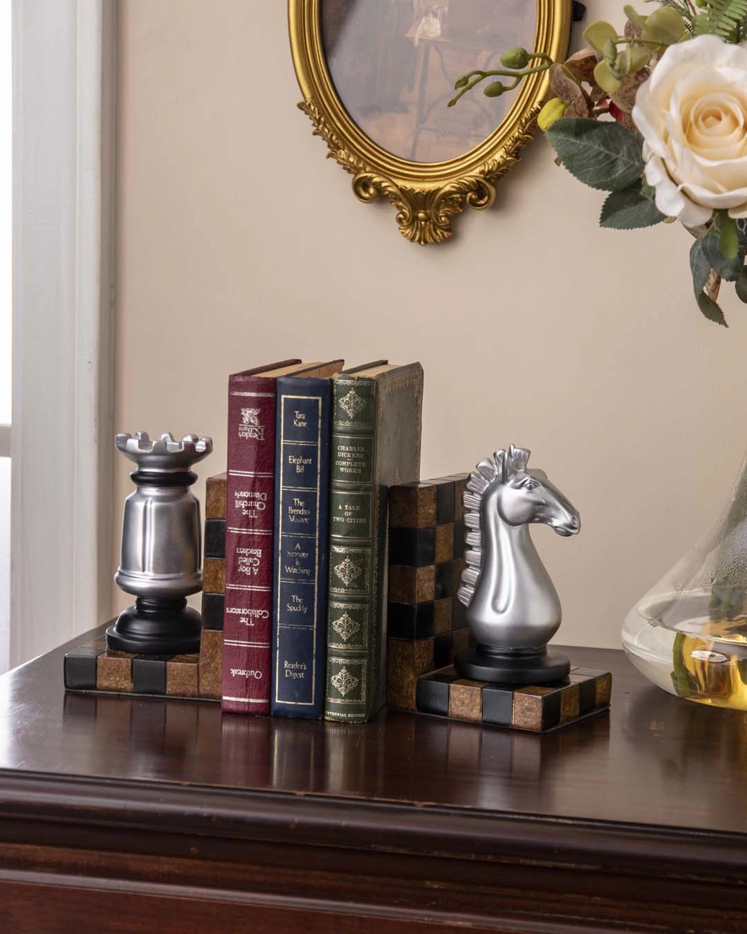 Chess Bookend Set - Silver