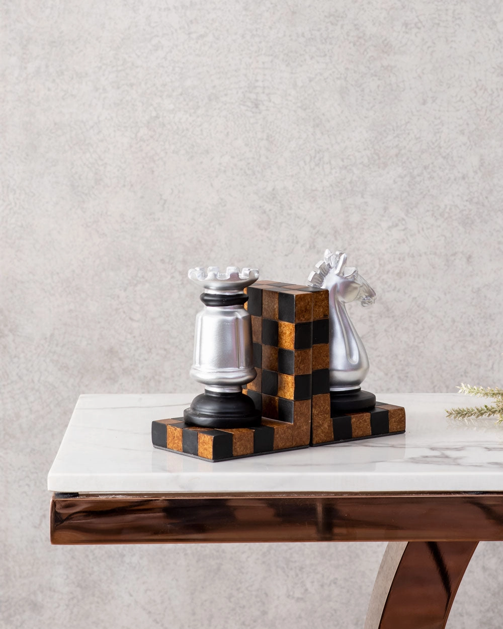 Chess Bookend Set - Silver