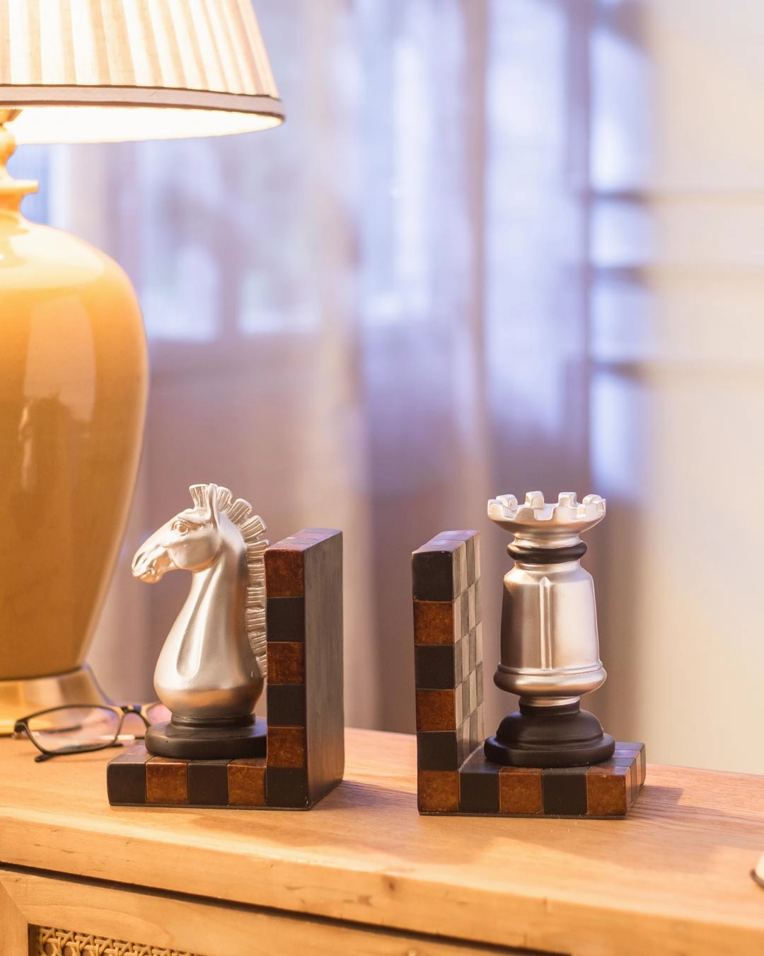 Chess Bookend Set - Silver