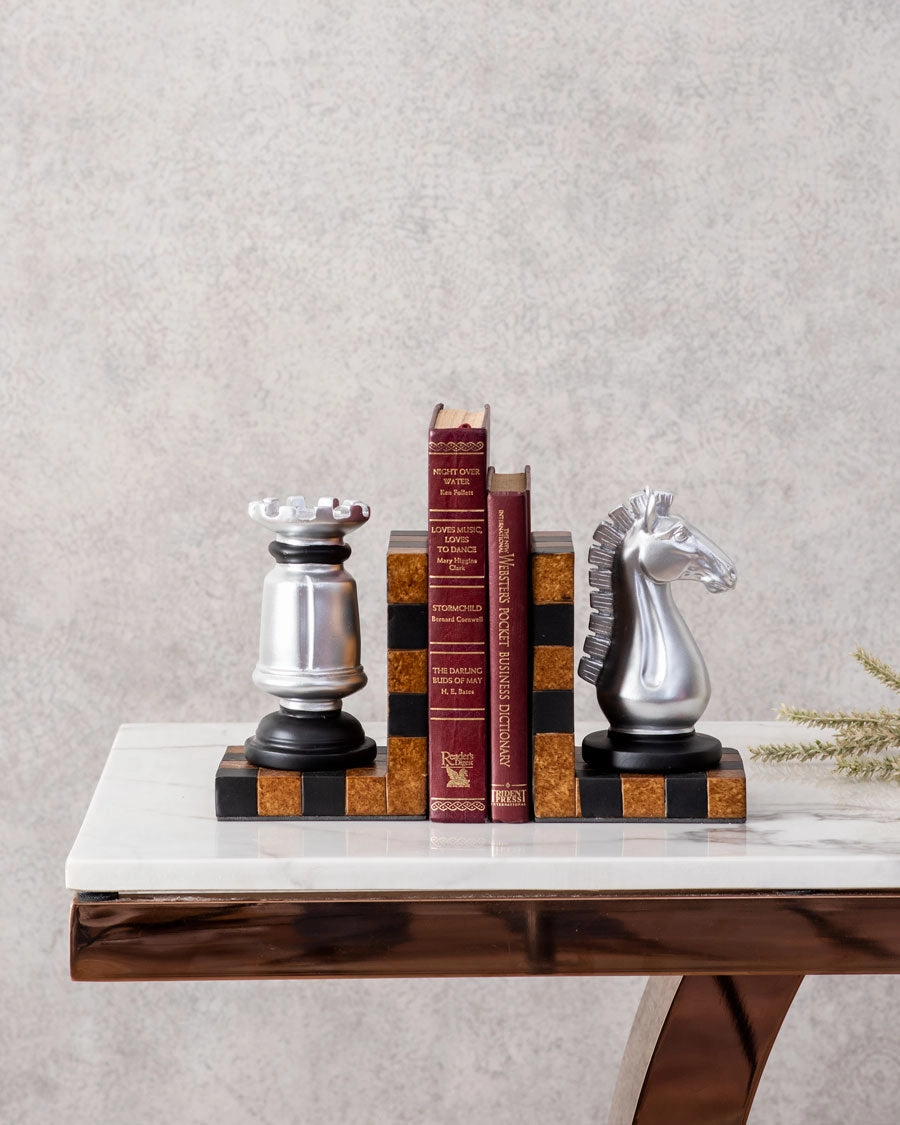 Chess Bookend Set - Silver