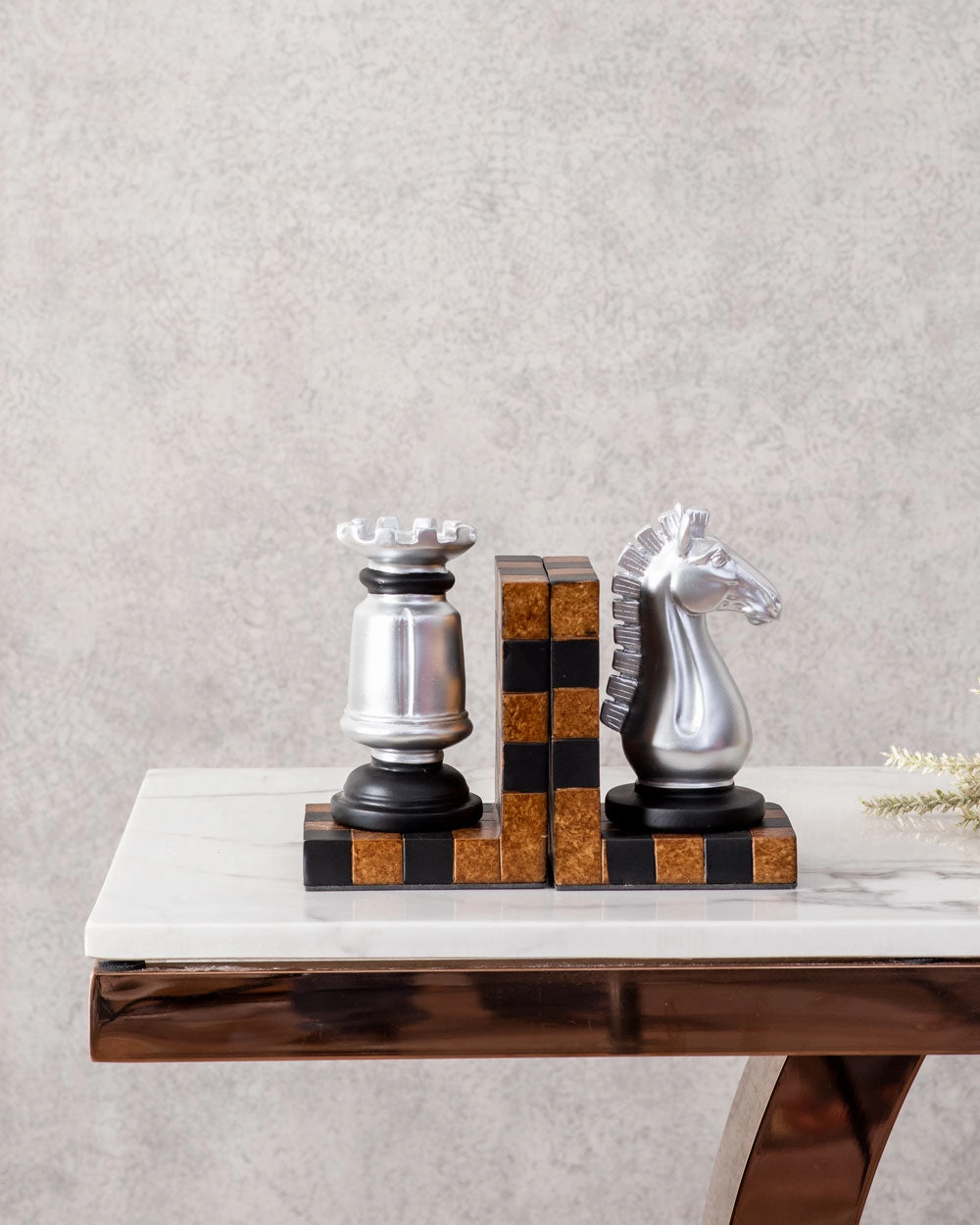 Chess Bookend Set - Silver