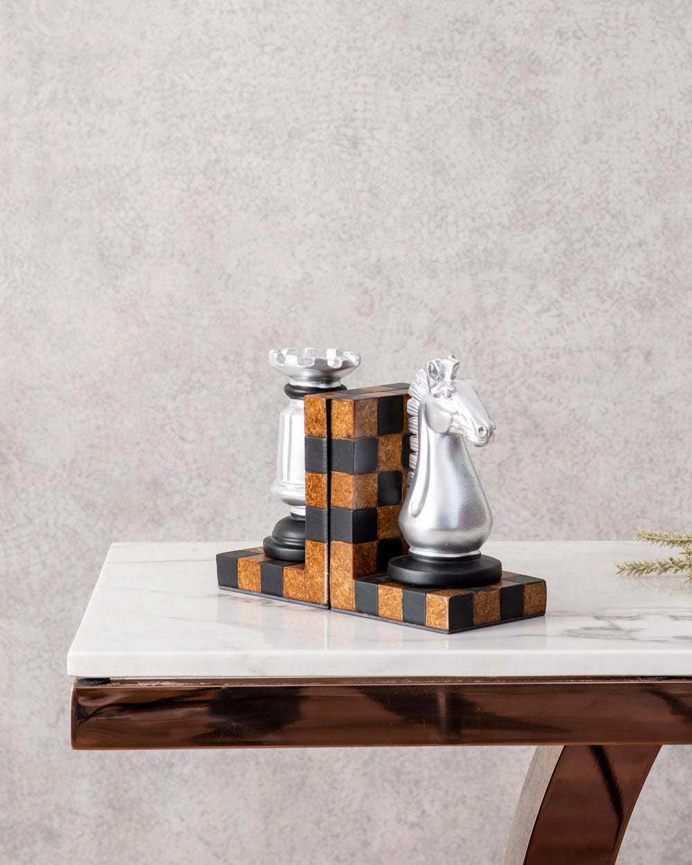 Chess Bookend Set - Silver
