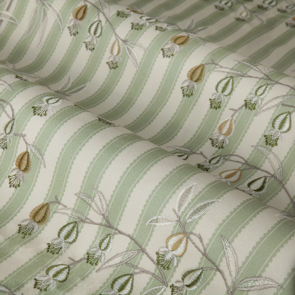 Chinese Lanterns Embroidered Pencil Pleat Curtains Sage