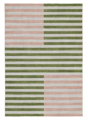 Chisa Green and Pink Washable Rugmodern color block patchwork rug