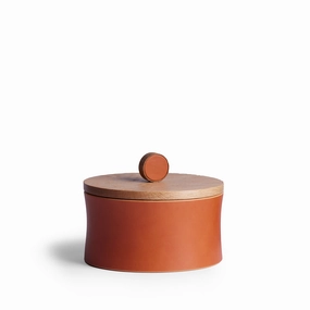 Circle Container in Oak and Tan Leathernordic minimalist vase