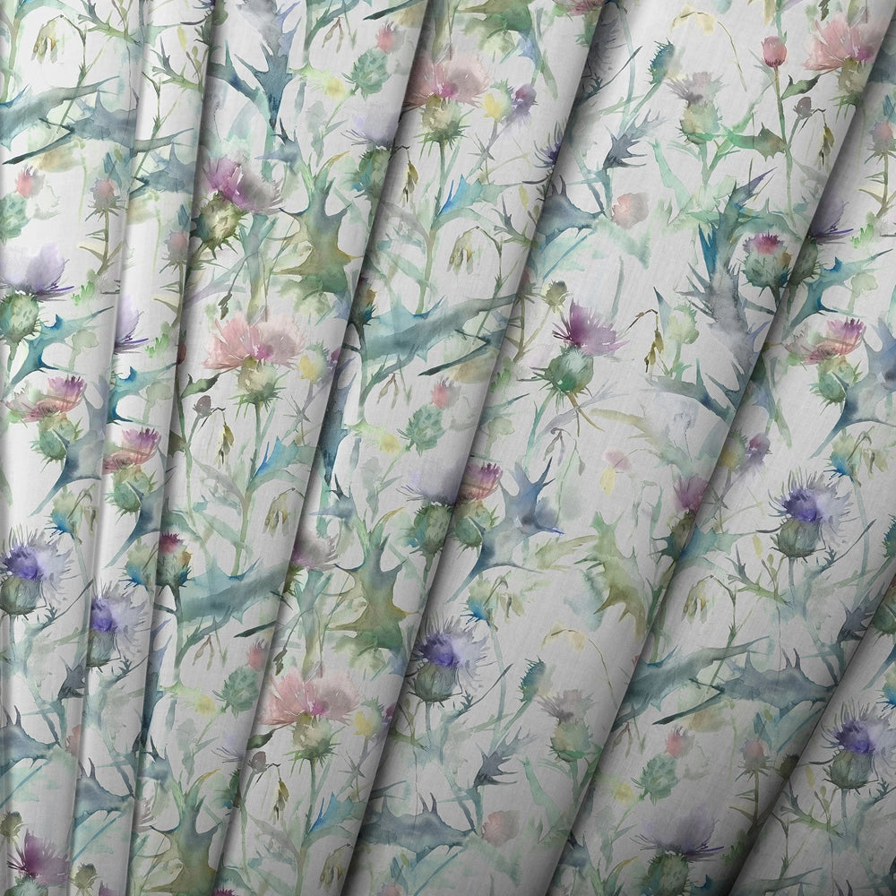 Cirsium Cream Printed Made to Measure Curtains Damson