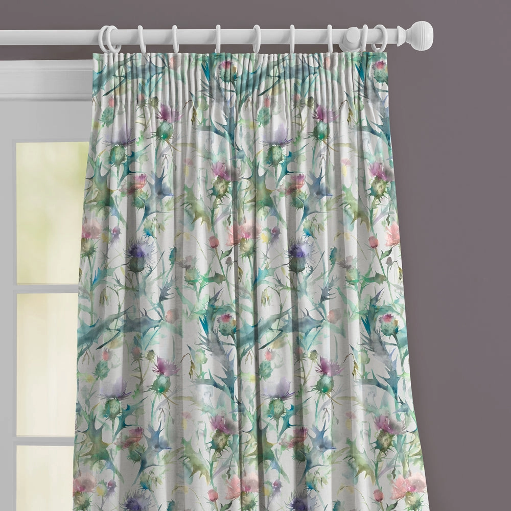 Cirsium Cream Printed Made to Measure Curtains Damson
