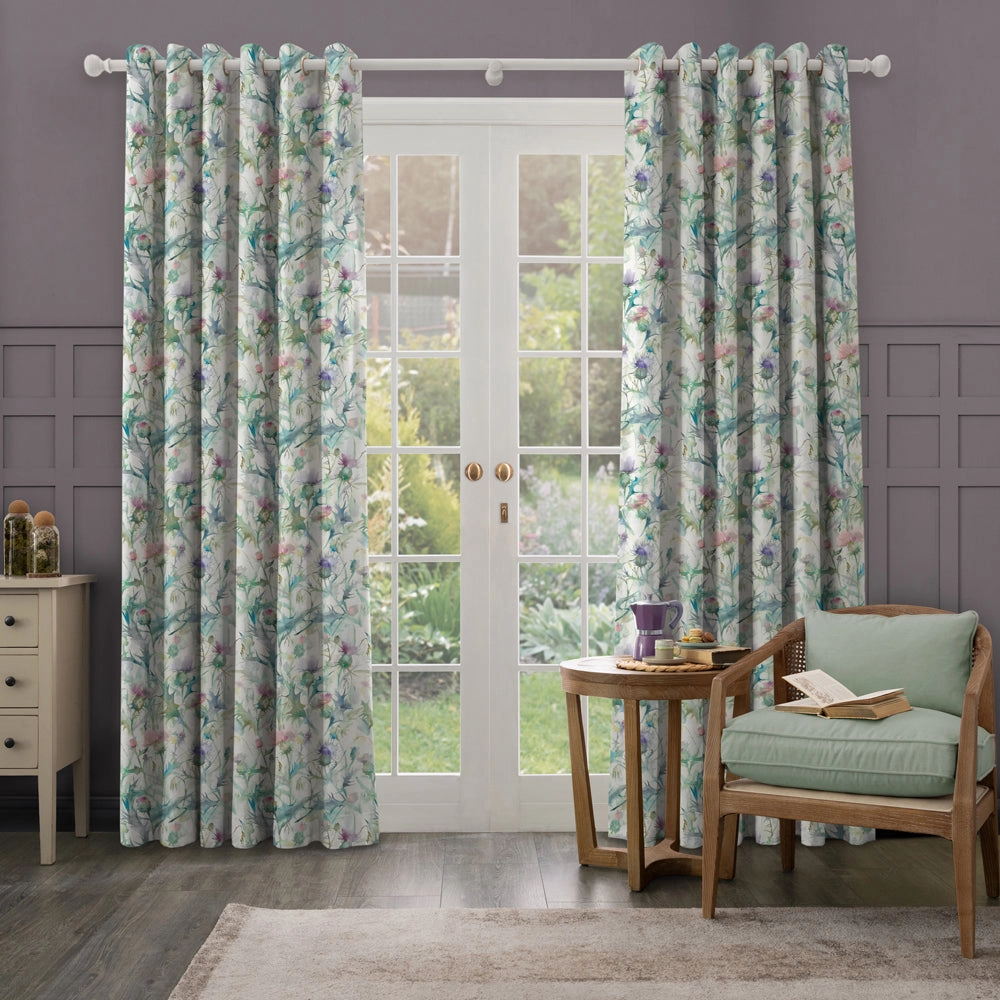 Cirsium Cream Printed Made to Measure Curtains Damson