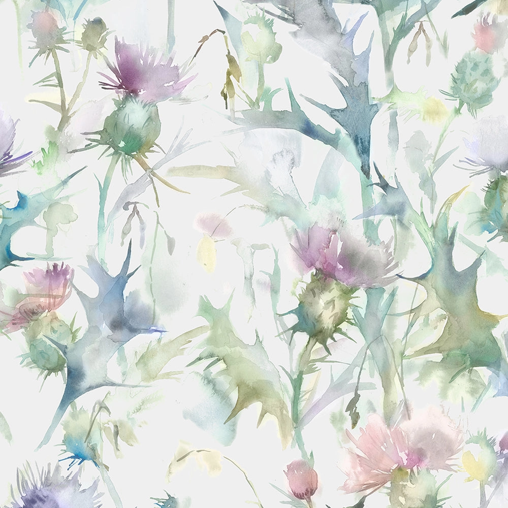 Cirsium Cream Printed Made to Measure Curtains Damson