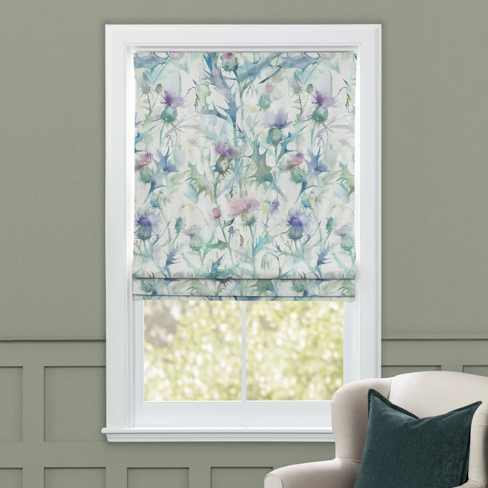 Cirsium Printed Cotton Made to Measure Roman Blinds Damson