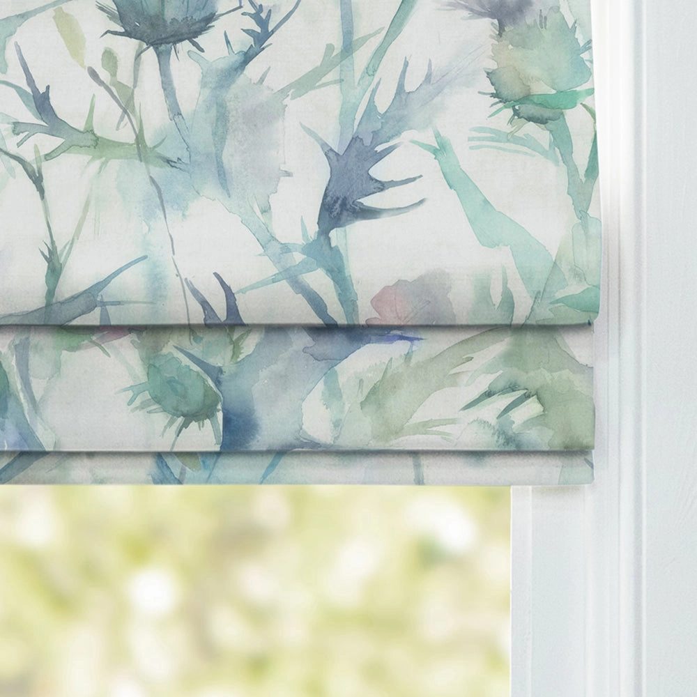 Cirsium Printed Cotton Made to Measure Roman Blinds Damson