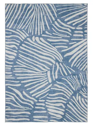 Clarissa Blue Palm Print Washable Rugmodern color block patchwork rug