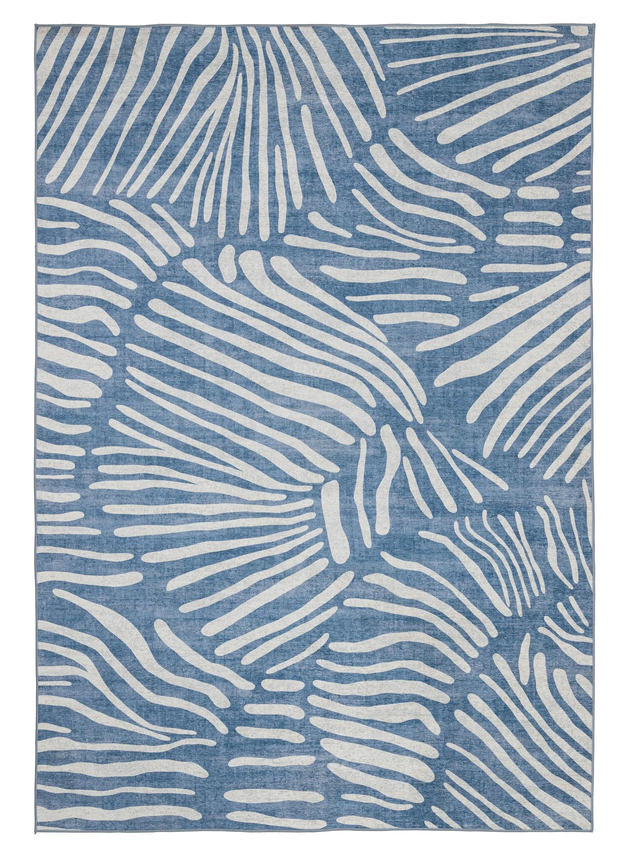 Clarissa Blue Palm Print Washable Rugmodern color block patchwork rug