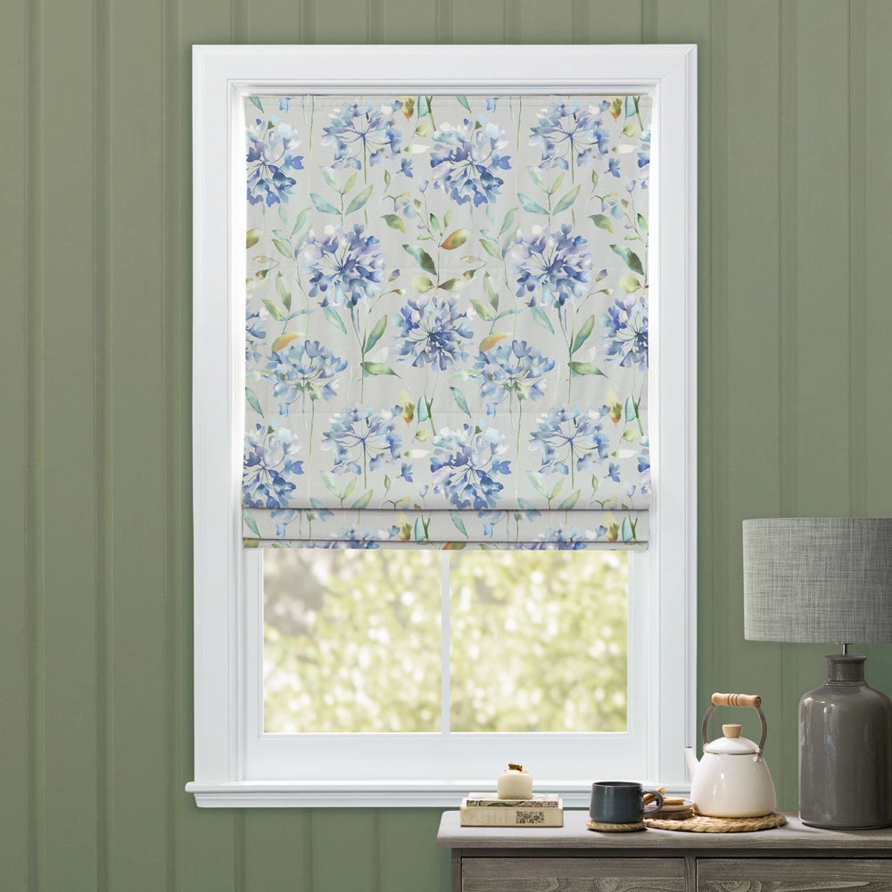 Clovelly Printed Cotton Made to Measure Roman Blinds Bluebell