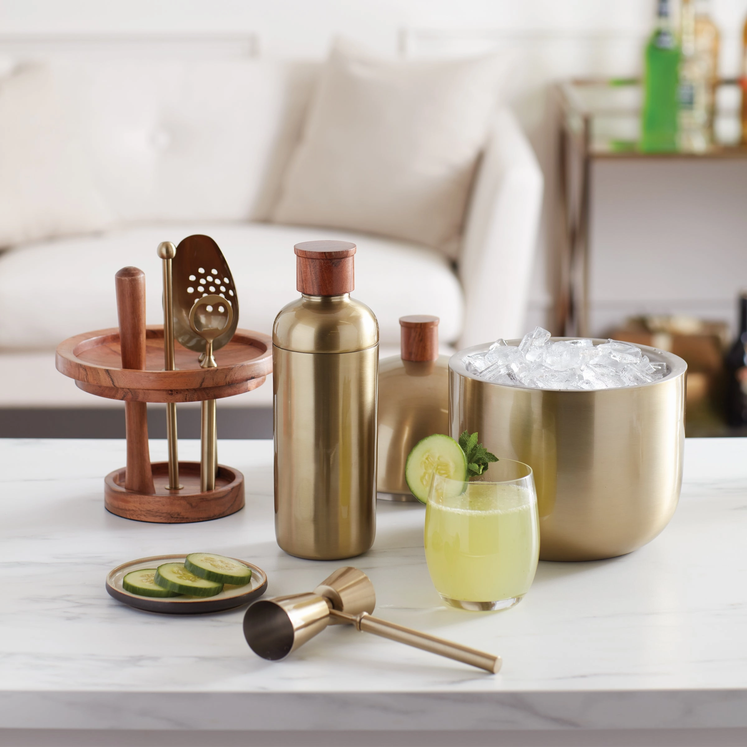 Cocktail Party Brushed Gold  Bar Tool Set