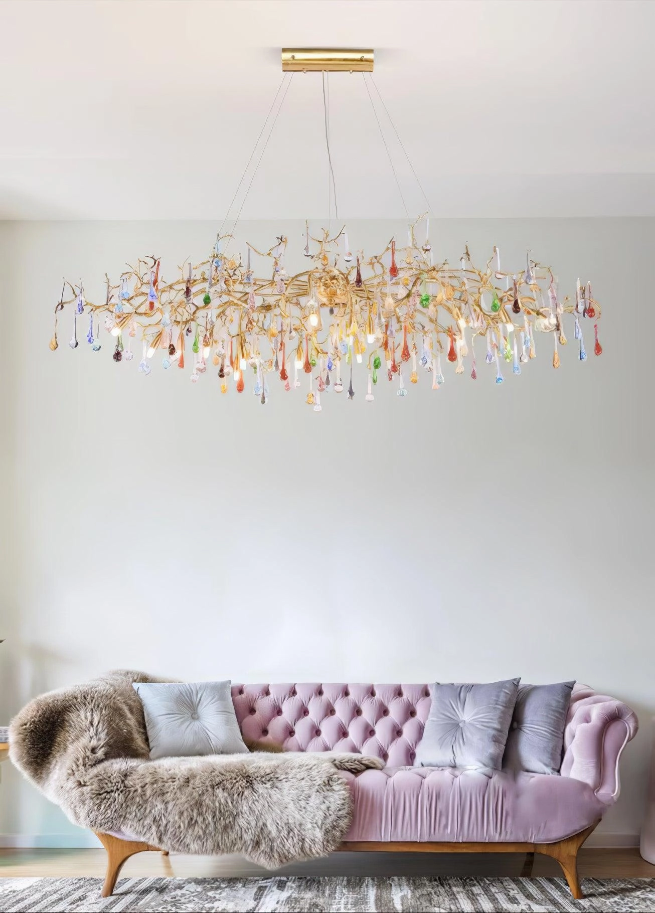 Colorful Raindrop Brass Branch Chandelier