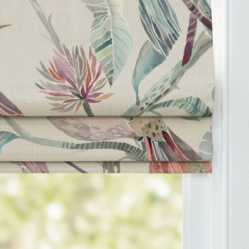 Colyford Printed Cotton Made to Measure Roman Blinds Loganberry/Natural