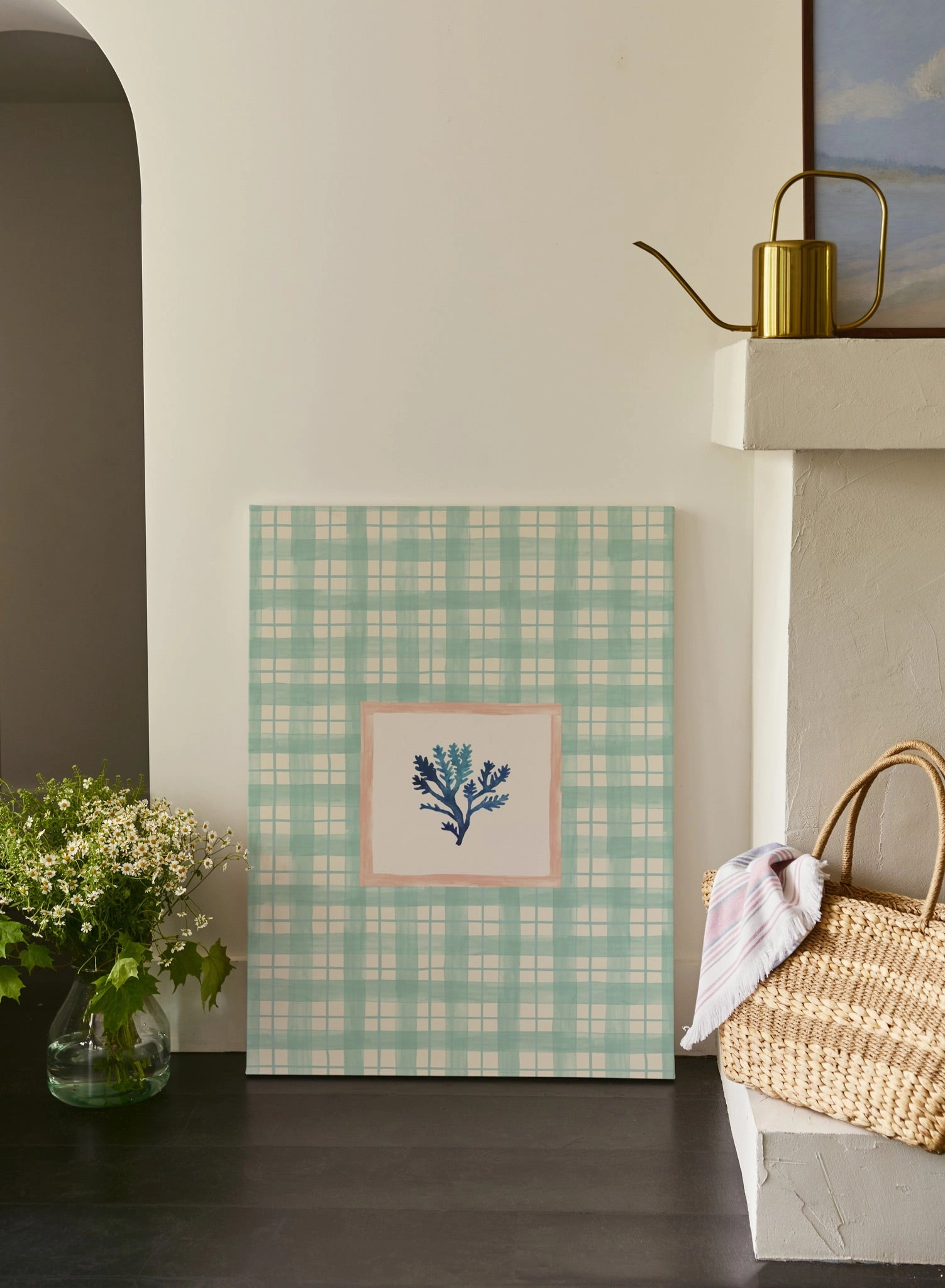 Corals and Plaid, Canvas