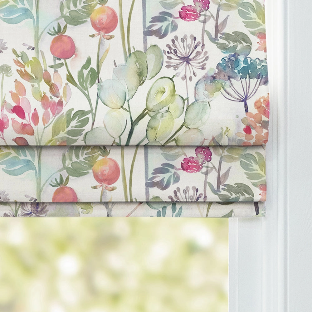 Country Hedgerow Printed Cotton Made to Measure Roman Blinds Coral/Cream