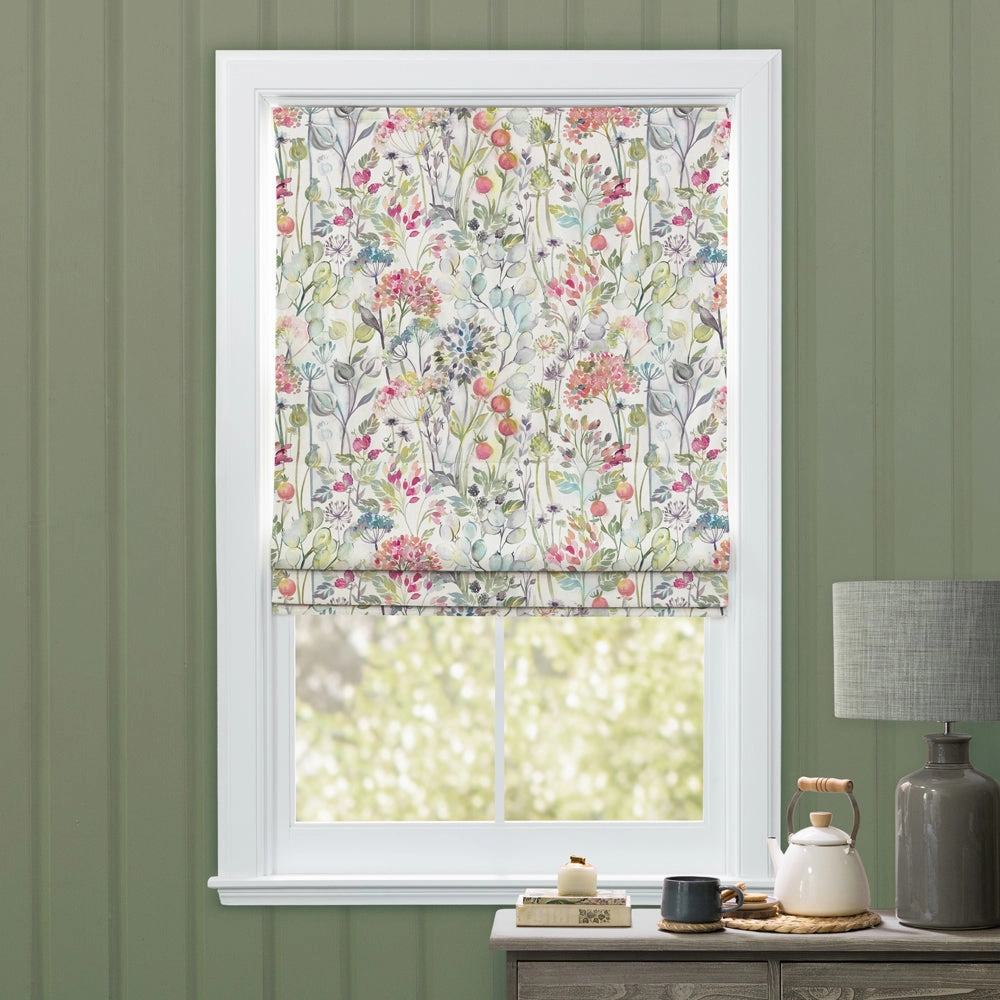 Country Hedgerow Printed Cotton Made to Measure Roman Blinds Coral/Cream