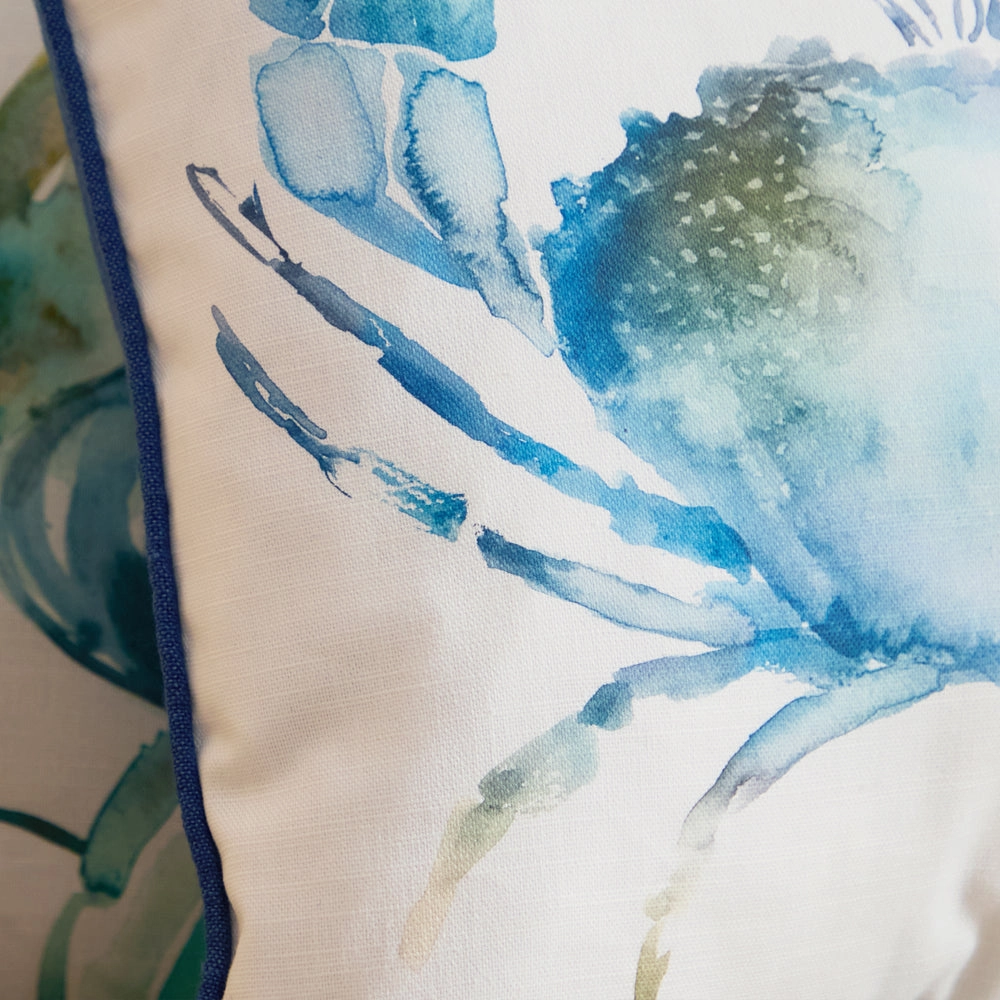 Crab Printed Piped Cushion Cobalt